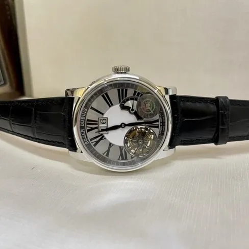 top-tier watch Roger Dubuis men's white dial black belt 18kwhite goldtourbillon mechanical leather strap watch movement picture
