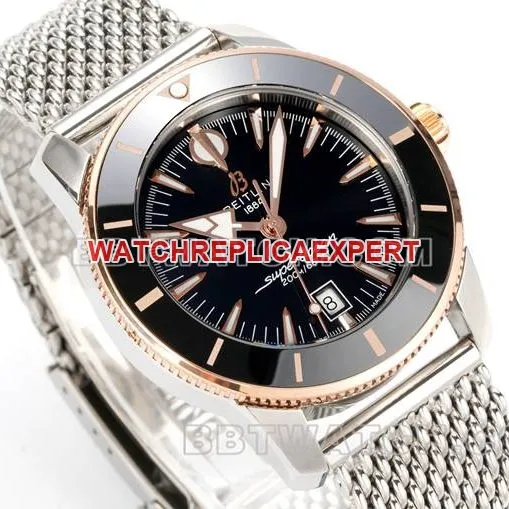 1:1replica watch BLS factory super ocean culture Breitlingblack dialrose gold steel braceletcaseback live photo