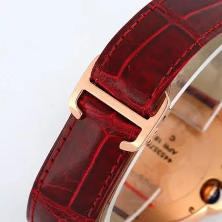V6 factory top-tier watch Cartier men's white dial red band blue balloon series automatic movementleather strap watch front view