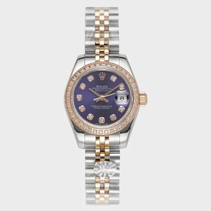 top-tier watch Rolex women's blue dial Date just steel bracelet watch front view