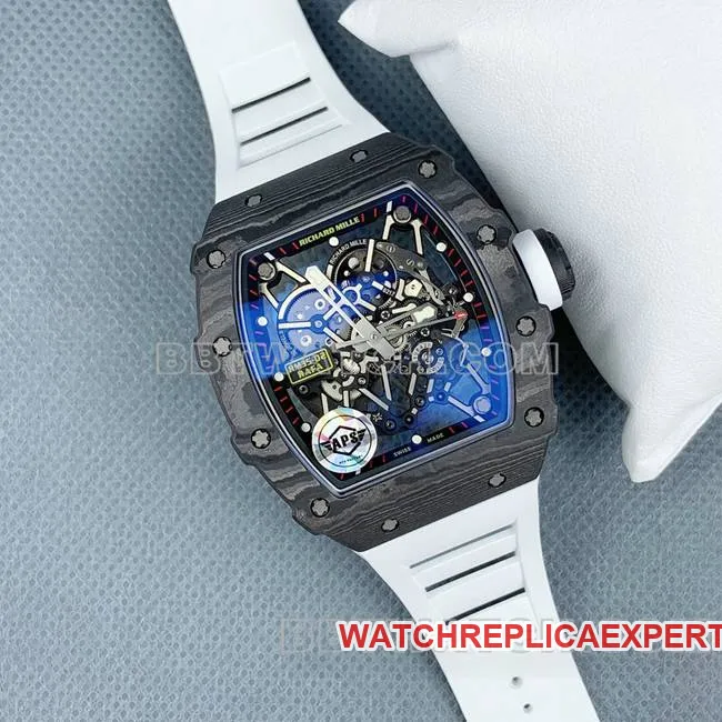 1:1replica watch APS factory Richard Mille carbon fiber white rubber bracelet RM35-02caseback live photo