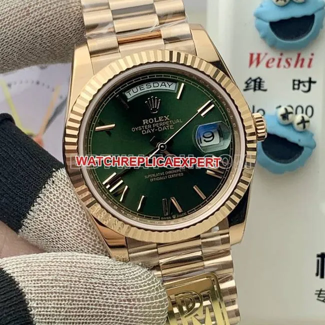 1:1replica watch Rolexrose goldPPM factory Day-Date mechanical green dial Roman numerals braceletlive photos