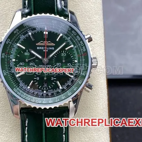 top-tier watch aviation chronograph BLS factory Breitlinggreen dialleather strap model side live photo