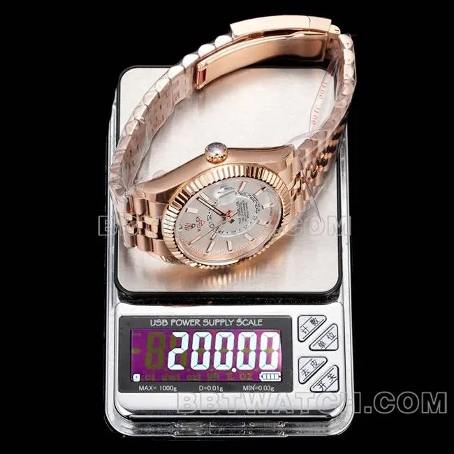 watch AR+ factory pilot rolexwhite dial mechanical rose gold steel braceletside live photo