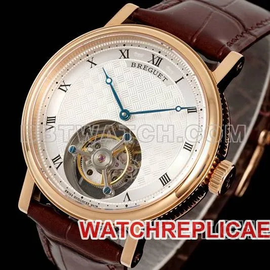 Breguet collectible watch RMS factory classic silver white dialtourbillonrose gold mechanical leather strap model front live photo