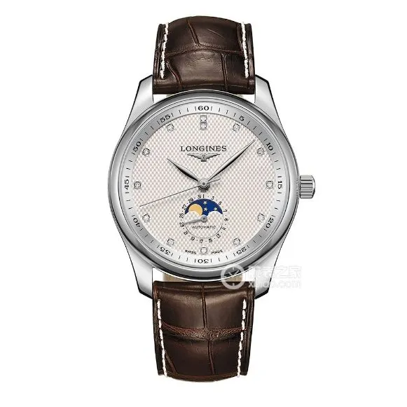 APS factory Longines watchmaking traditional top-tier 1:1high-quality replicasilver dialmoon phaseleather strap model L2.909.4.77.3front live photo