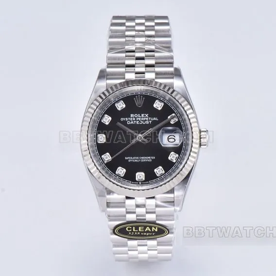 C factory Rolex log top-tier replica36mm black diamond surface five grid link m126234-0027front live photo
