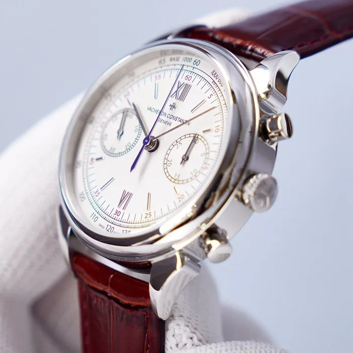 top-tier watch Vacheron Constantin men's white dial1955 series leather strap watch clasp picture