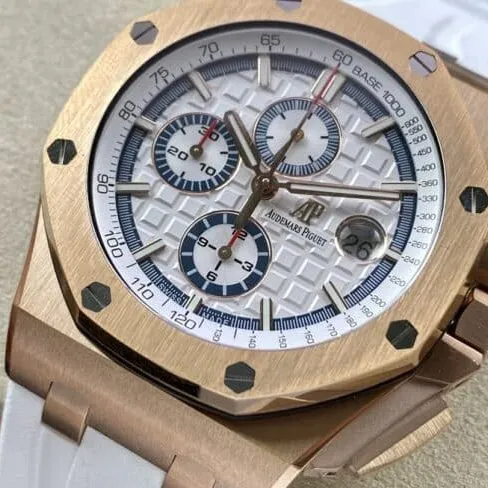 top-tier replicaAudemars PiguetRoyal Oak offshore 26400 watch 18K rose gold white dial men's mechanical watch front view