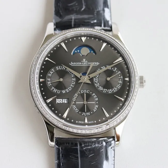 TW factory Jaeger-LeCoultre perpetual calendar men's black dial black belt full automatic movement master series leather straptop-tier watch front view