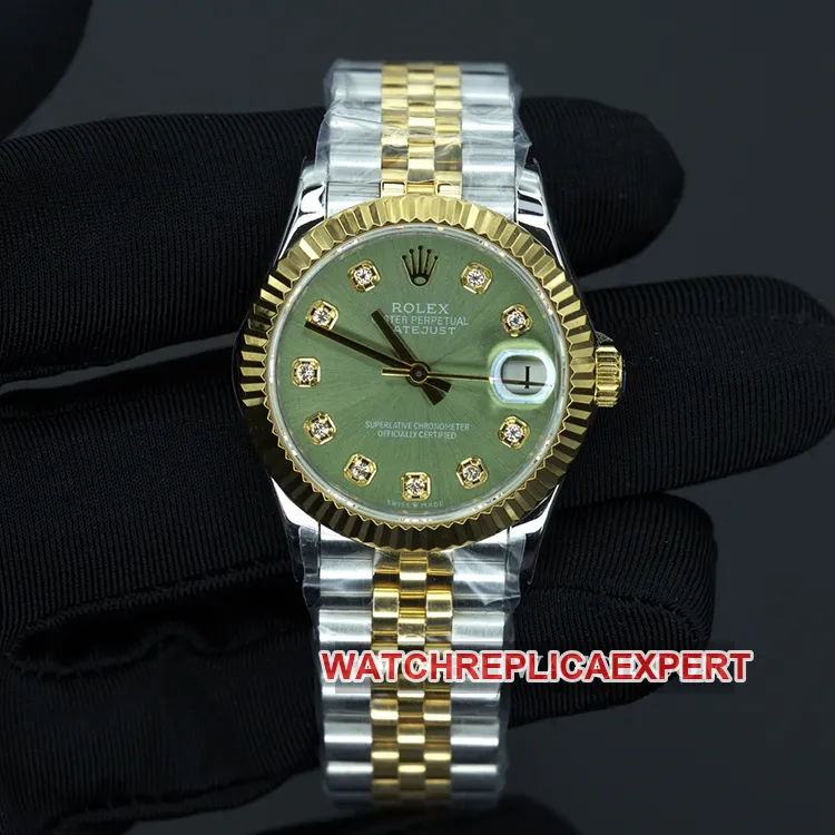WFRolexreplica women's watch Datejust 28mm gold green dial mechanical water resistance watch movement picture