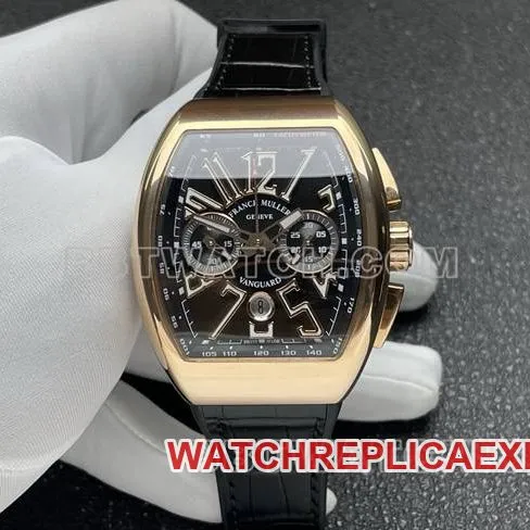 watch Frank Muller ABF factory V45black dial gold case leather braceletfront live photo