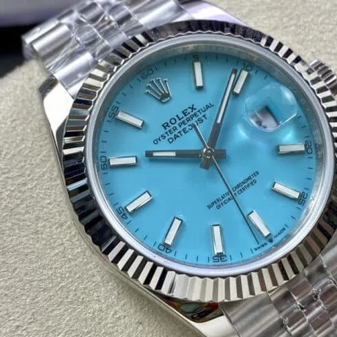 top-tier replica2022 official new product color Rolex Tiffany Blue Datejust41mm men's mechanical watch front view