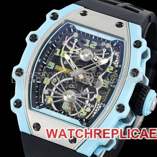 Richard Mille's collectible watch hollow dial tourbillon mechanical black rubber model RM 21-02front live photo