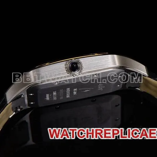 Cartier watch F1 factory Santos white dialyellow gold circle leather strap model caseback live photo