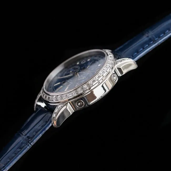 PFF factory top-tier replicaPatek Philippe super complex function chronograph series men's blue dial blue belt mechanical watch front view