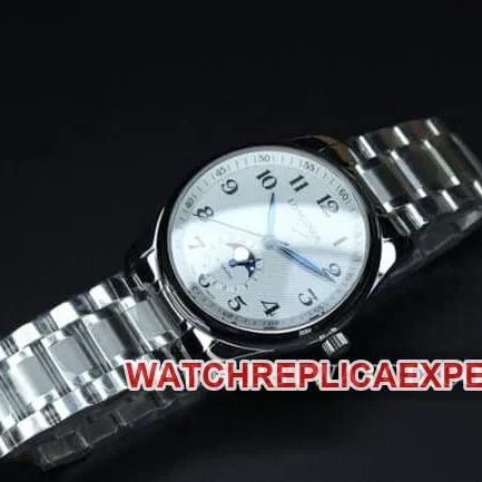 GS factory Longines top watch, Longines Master Collection men's model, white dial, steel strap, automatic mechanical, front view