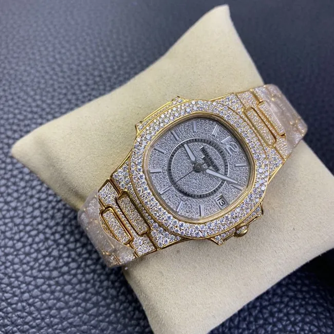 Patek Philippetop-tier watch women's gray plate gold band Nautilus series automatic movement front view