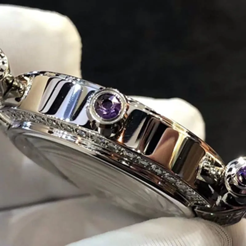 top-tier watch Chopard women's 36MM mechanical real diamond leather strap watch front view