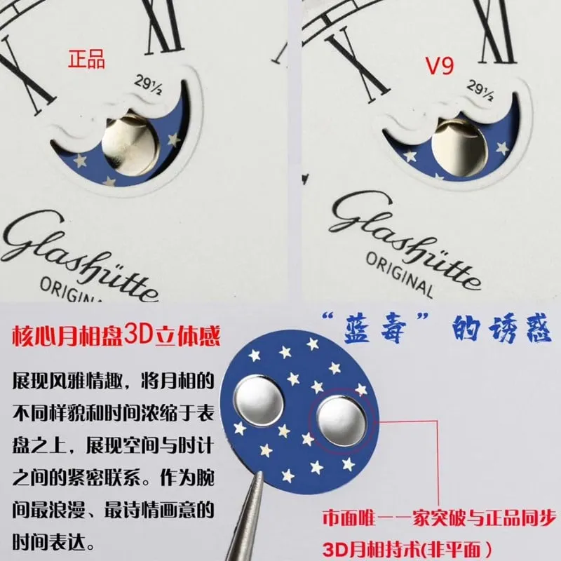Glashütte Originalmoon phase new upgraded version V9replica watch improves detail shots in all aspects