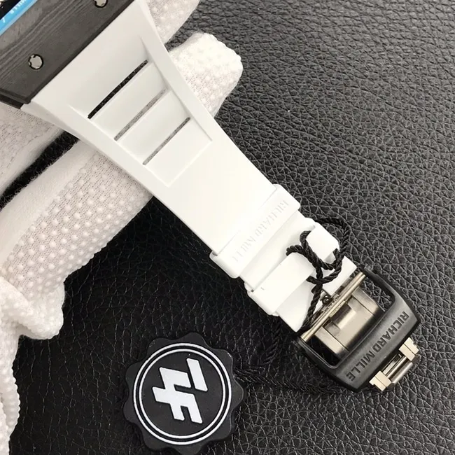 ZF Factorytop-tier watch Richard Mille men's black dial white rubber strap limited edition mechanical watch front view