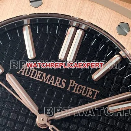 collectible watch Royal OakDDF factory Audemars Piguetblack dialrose gold4302 mechanical leather bracelet15510front live photo