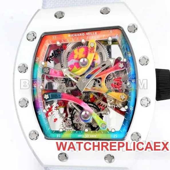 Richard Mille men's top-tier 1:1super graffiti tourbillon white leather model RM 68-01front live photo