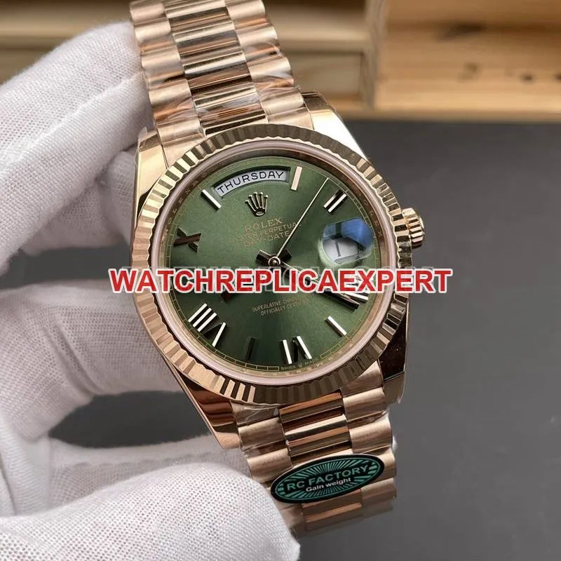 Rolex collectible watch RC factory Day-Date40mmgreen dial3255rose goldsteel bracelet front live photo