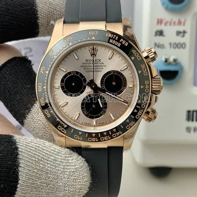 1:1replica watch RolexQF factory Daytonarose gold plate 4131 mechanical rubber bracelet wearing live photos