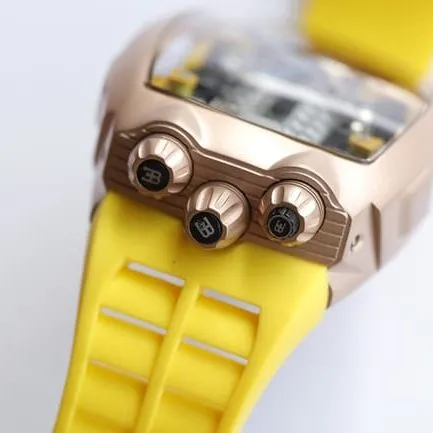 Bugatti Veyron top-tier watch men's black dial mechanical yellow rubber strap men's watch movement picture