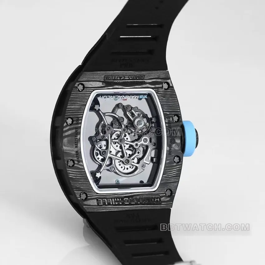 BBR factory Richard Mille men's hollow plate blue inner ring RM055 carbon fiber caseback live photo