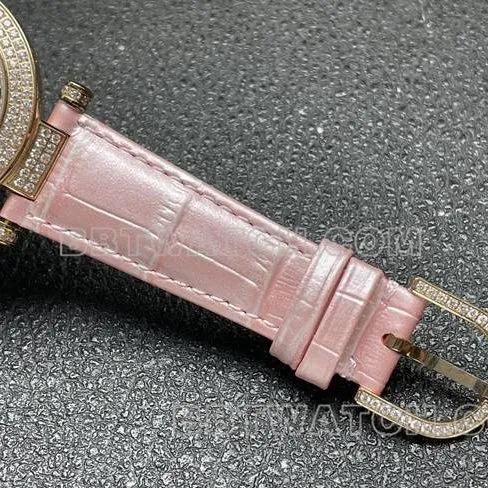 Frank Muller quartztop-tier watch ABF factory diamond plate gold diamond bezel pink leather braceletfront live photo