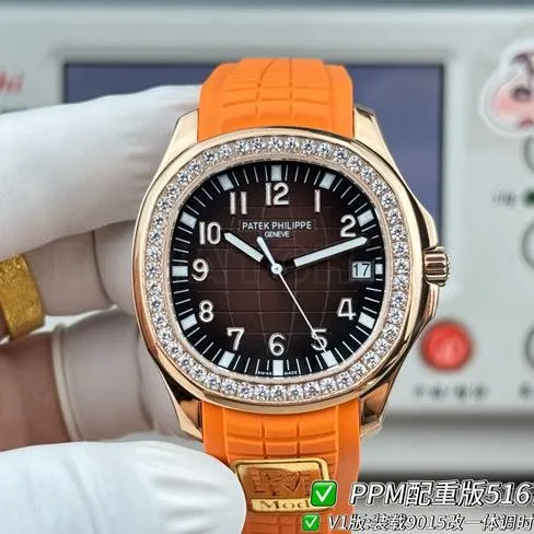 Patek PhilippePPM factory 1:1replica watch Aquanaut dark brown platediamond bezel5167front live photo