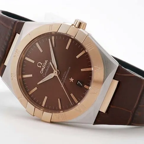 TW factory top-tier watch Omega men's brown plate brown belt constellation series leather strap watch movement picture