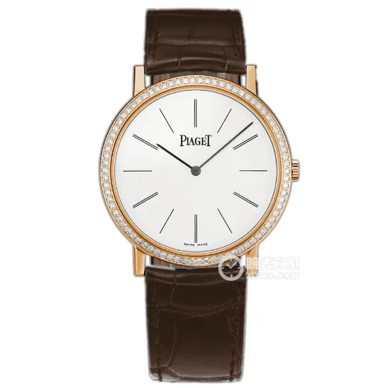 MKS men's Piaget watch white dialrose gold diamond leather strap model G0A36125clasplive photos
