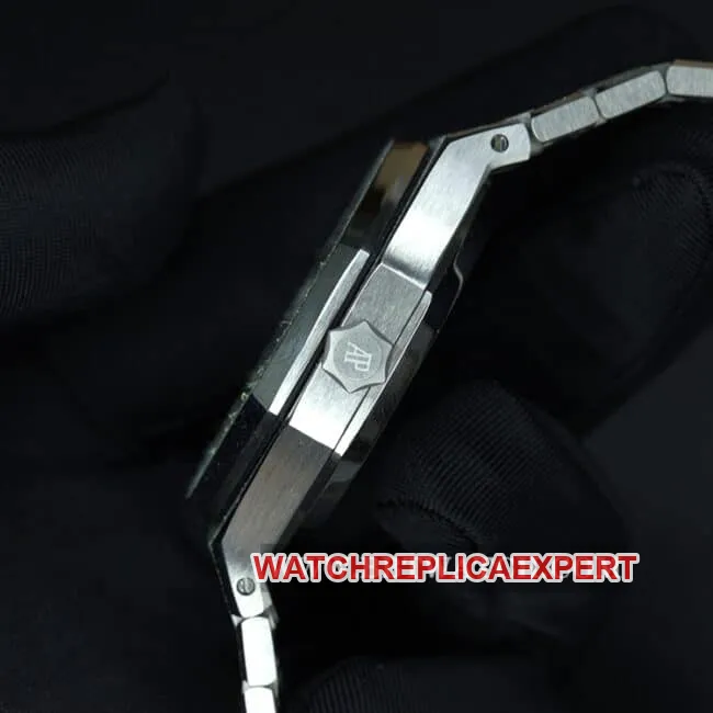 Audemars Piguet watch men's blue dial steel strap Royal Oak Series automatic mechanical front view