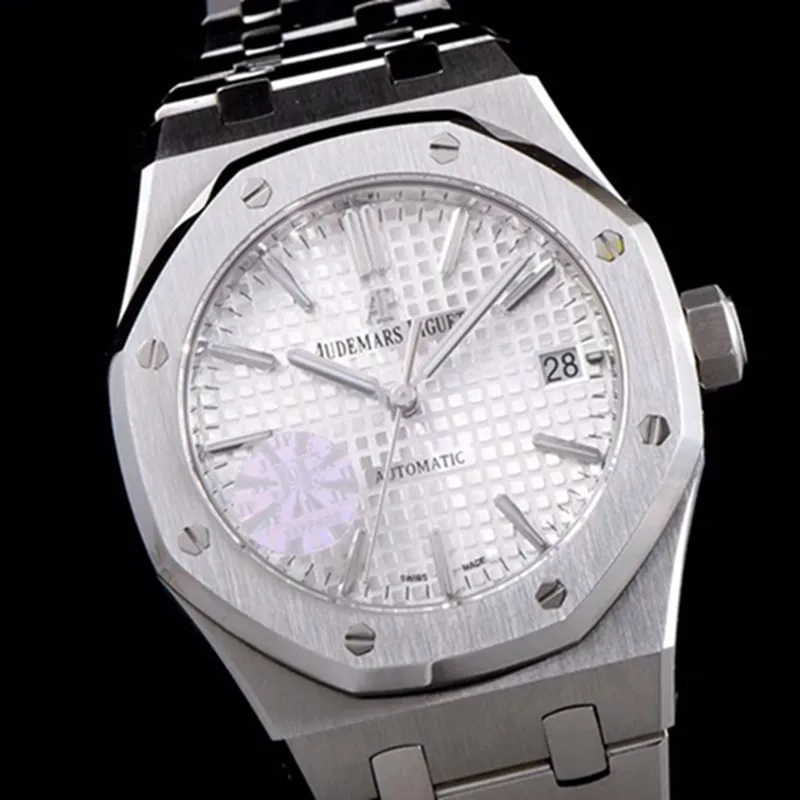 top-tier watch Audemars Piguet men's white dial mechanical steel bracelet watch detail shots