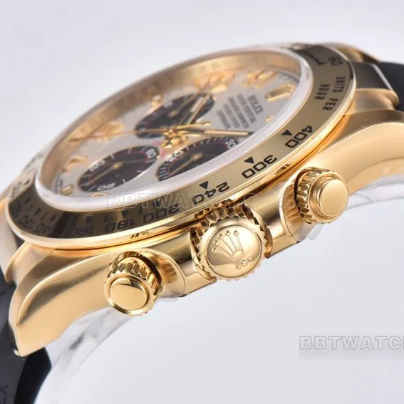 Factory C Rolex Daytonatop-tier 1:1super silver white dialyellow gold rubber model 116518front live photo