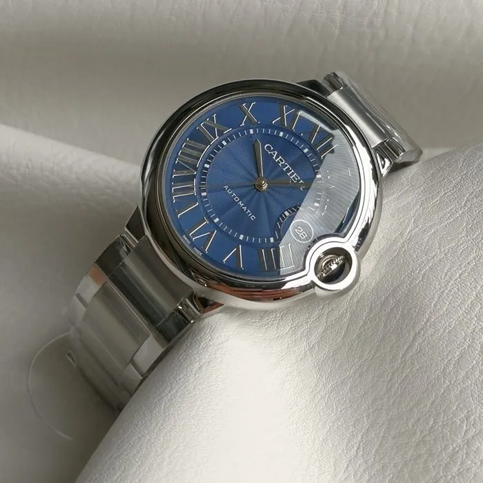 top-tier watch Cartier men's blue dial blue balloon mechanical steel bracelet watch back cover picture