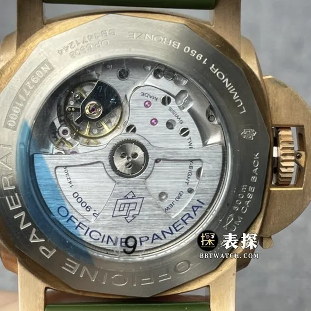 VS FactoryPanerai special edition PAM 003821:1top-tier watch men's green dial rubber model pictures and prices caseback live photo