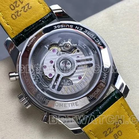 top-tier watch aviation chronograph BLS factory Breitlinggreen dialleather strap caseback live photo