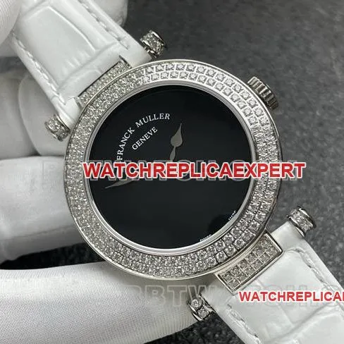 top-tier watch frank mill quartz ABF factory black dialdiamond bezel white leather braceletfront live photo