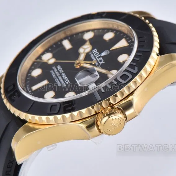 Factory C Rolex Yacht-Master top-tier 1:1high-quality replicablack dialyellow gold rubber model M226658-0001front live photo