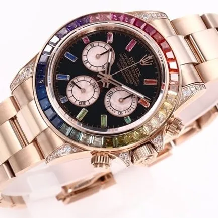 top-tier replicaRolex men's black dialrose gold with new Daytona rainbow automatic movement watch detail shots