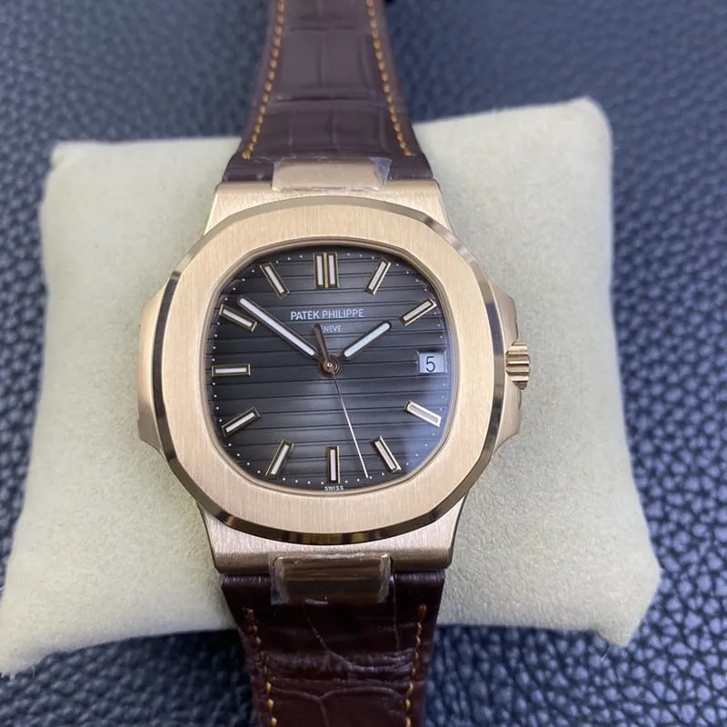 3K Factorytop-tierPatek Philippereplica watch Nautilus324SC ultra-thin mechanical rose gold crocodile leather movement picture