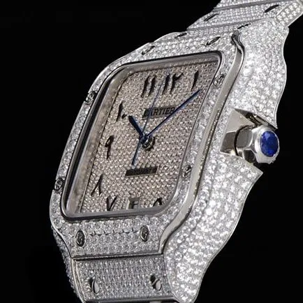 Cartiertop-tier men's white dialsteel bracelet Santos series full automatic movement watch front view