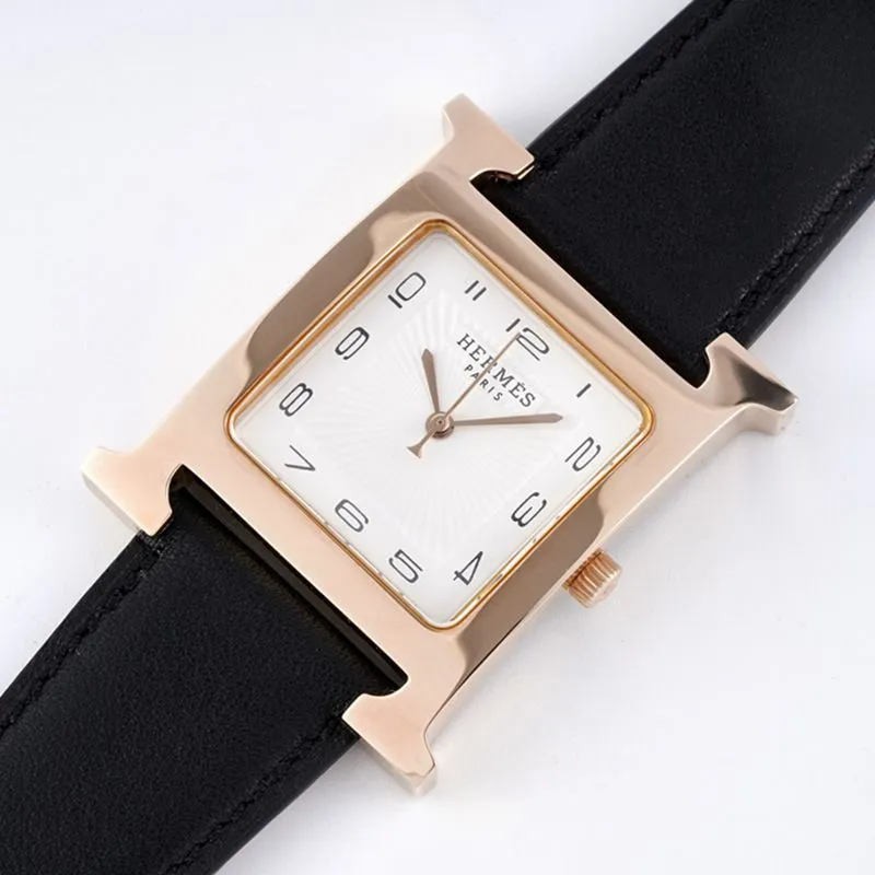 Hermès top-tierhigh-quality watch HeureH three-pin series ladies leather straprose goldwhite dial watch clasp picture