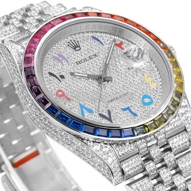 MS factory Rolex log 1:1super clone2024 new full diamond plate color Middle Eastern digital time scale front live photo