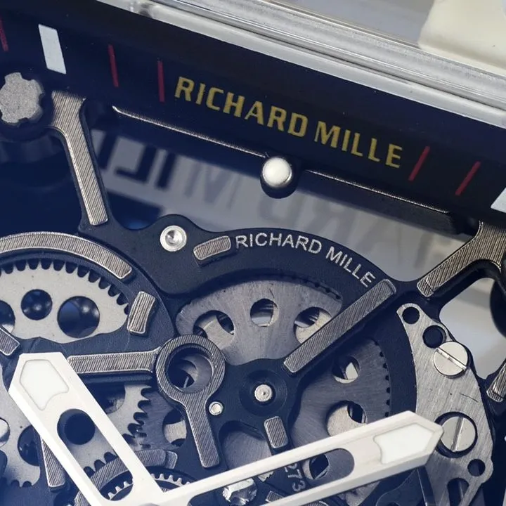 Richard Mille men's top-tier watch transparent hollow plate rubber model RM35-01front live photo
