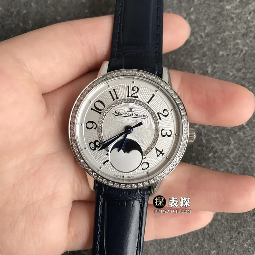 ZF FactoryJaeger-LeCoultre dating watch women's silver dialmoon phaseleather strap model pictures and prices front live photo